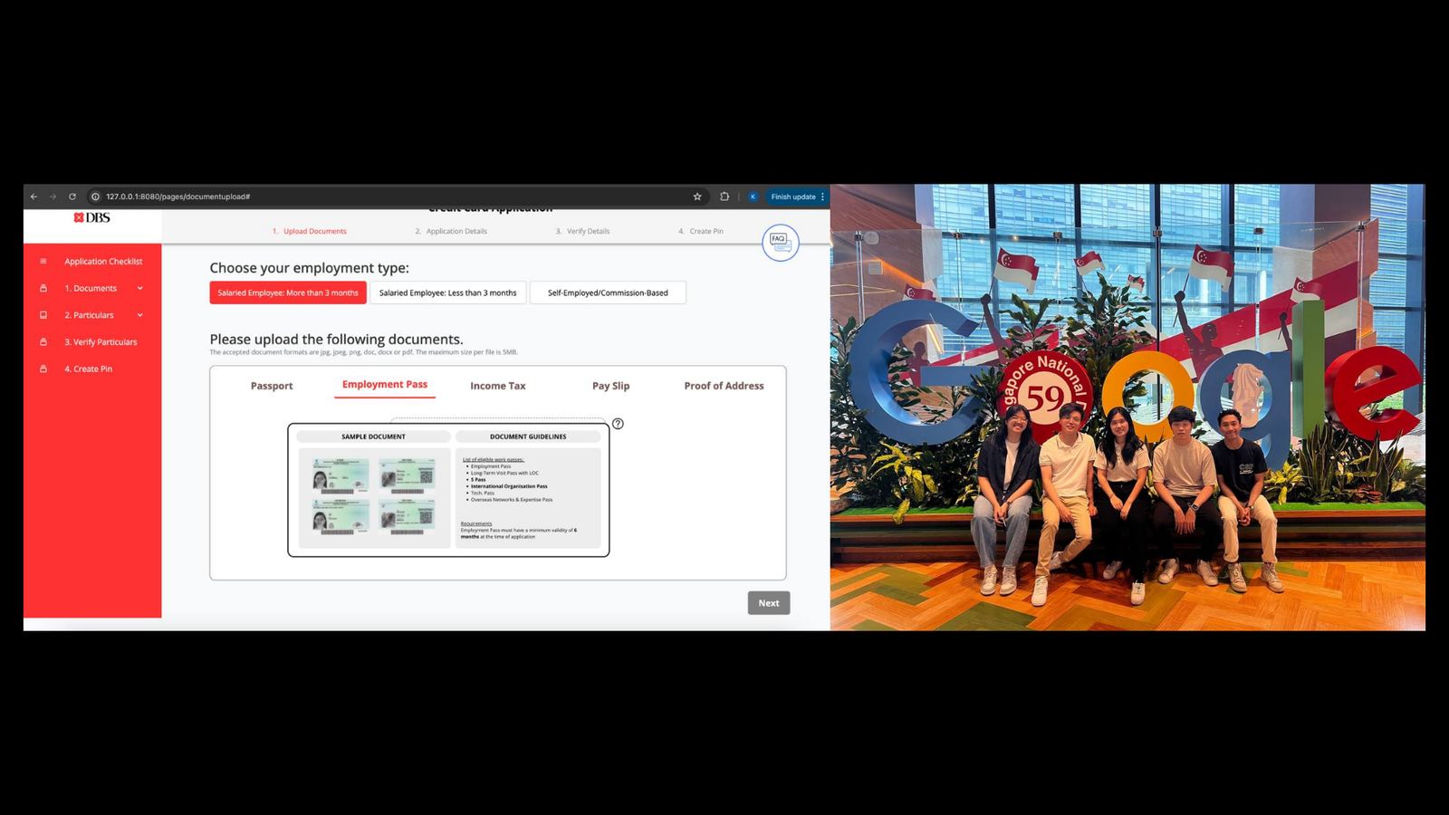 DBS Bank AI credit card application tool interface